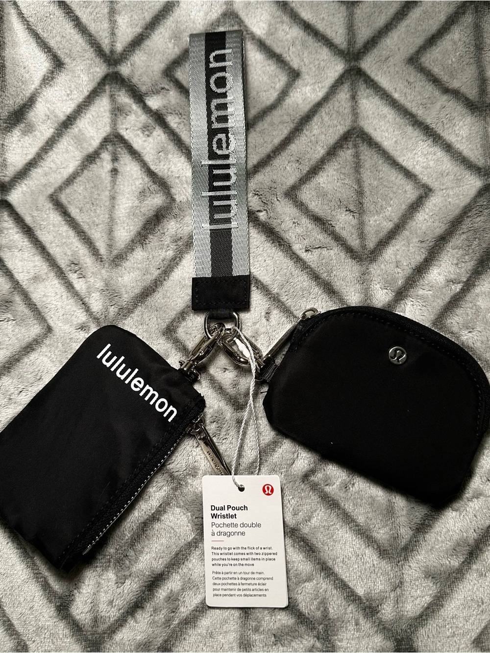 lululemon Black & Silver logo strap wristlet with dual pouches
